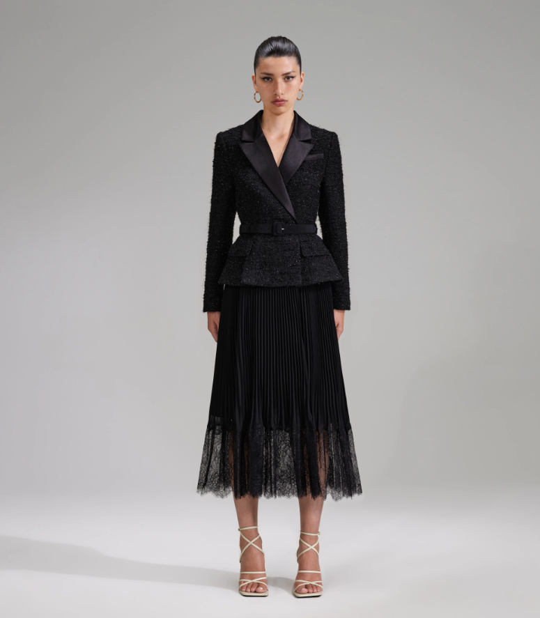 Self-Portrait  Black Boucle Midi Dress