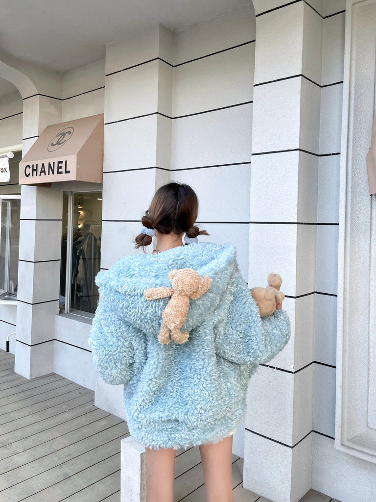 13DE MARZO bear fuzzy hoodie coat – CHUUI_Collection