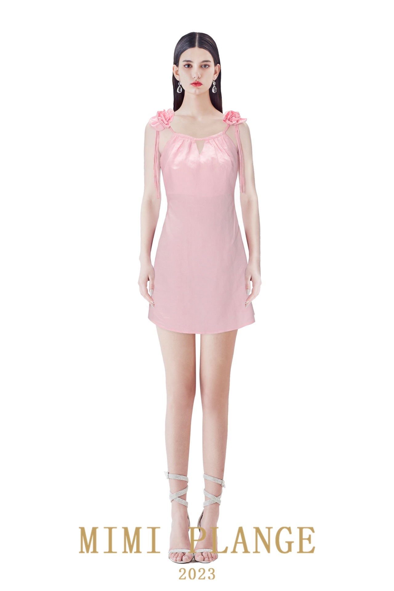 Mimi plange pink flower tassels sling dress