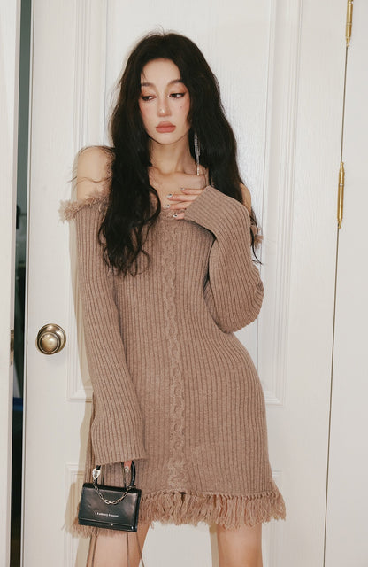 MOOD x MIURA chicwarm fringed wool-blend dress