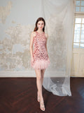 Wardrobes by Chen Peach Pink sequin mini-dress