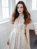 Wardrobes by Chen luxury golden embroidery midi-dress