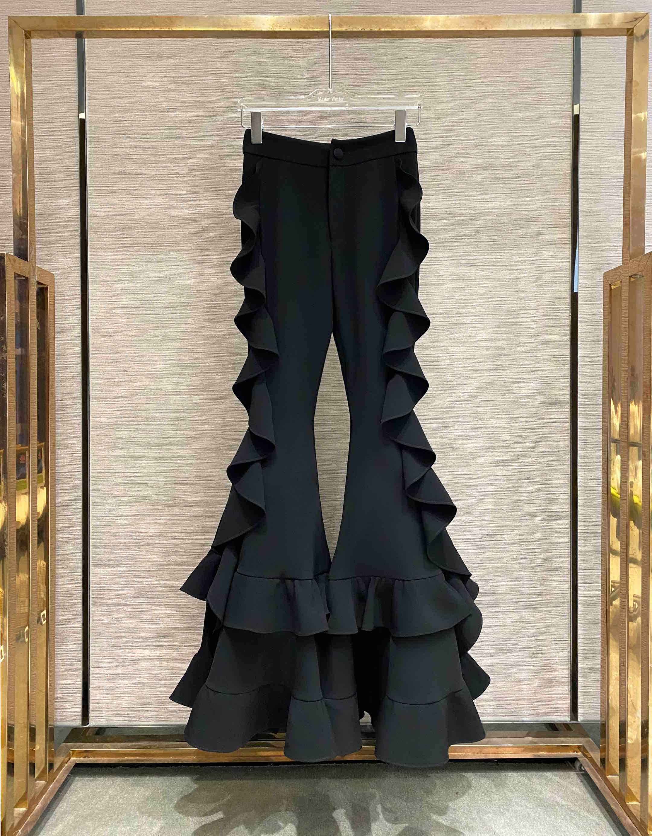 Masion Wester Black Embroidered Suit &amp; Ruffled Flared Pants