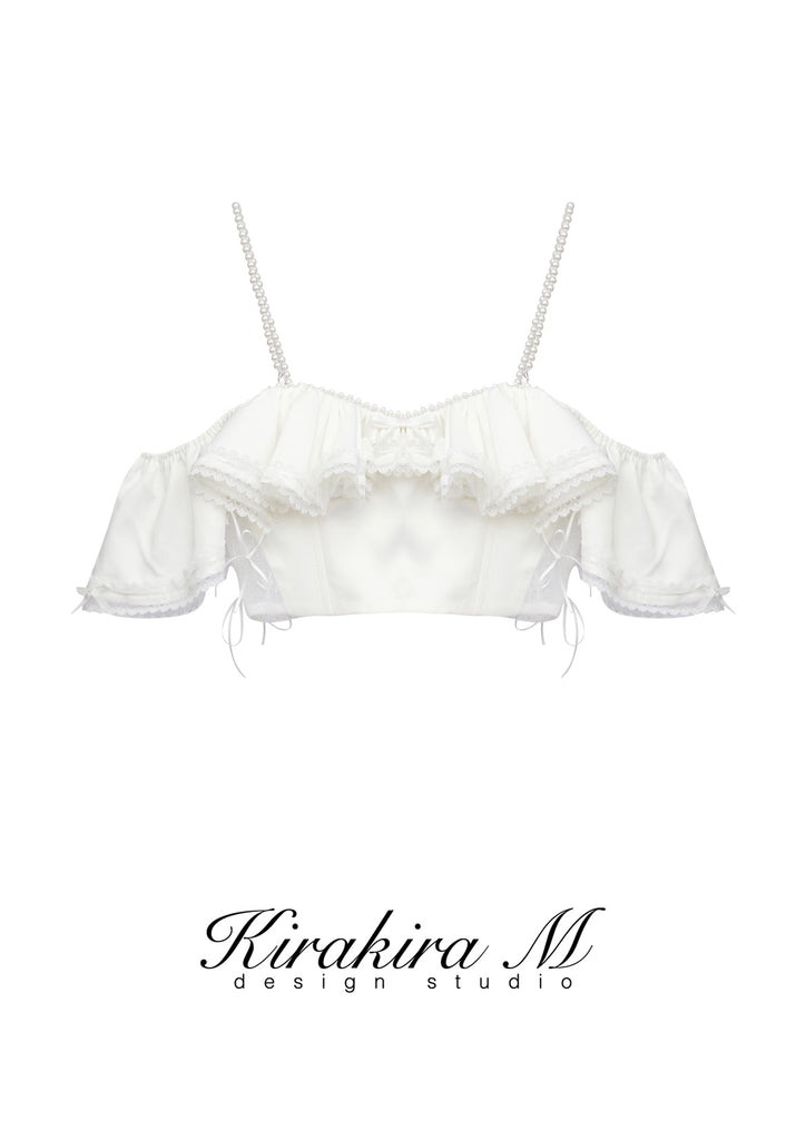 Kirakira.M white handmade lace blouse OR Yarn skirt set